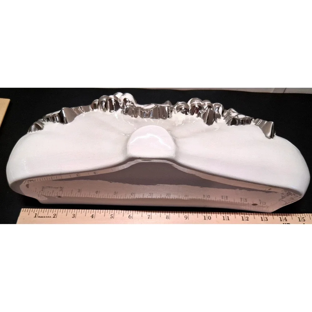 Vintage Arnels Ceramic Wall Pocket Planter Silver Metallic Grapes White 14.5in
